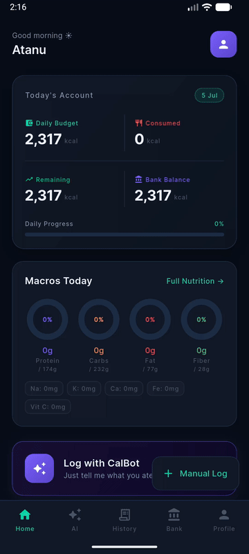 Calorie Bank app demo GIF