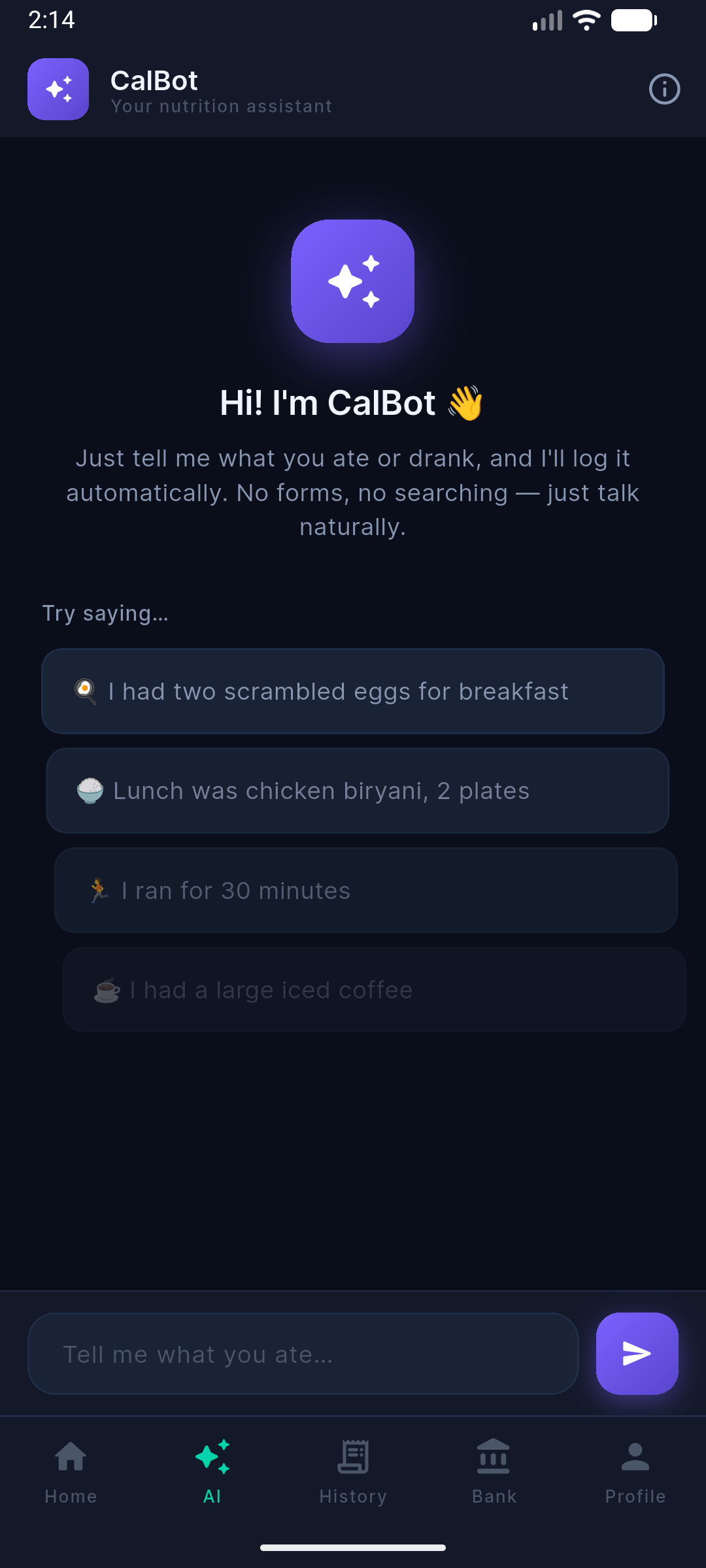 CalBot AI chat screen