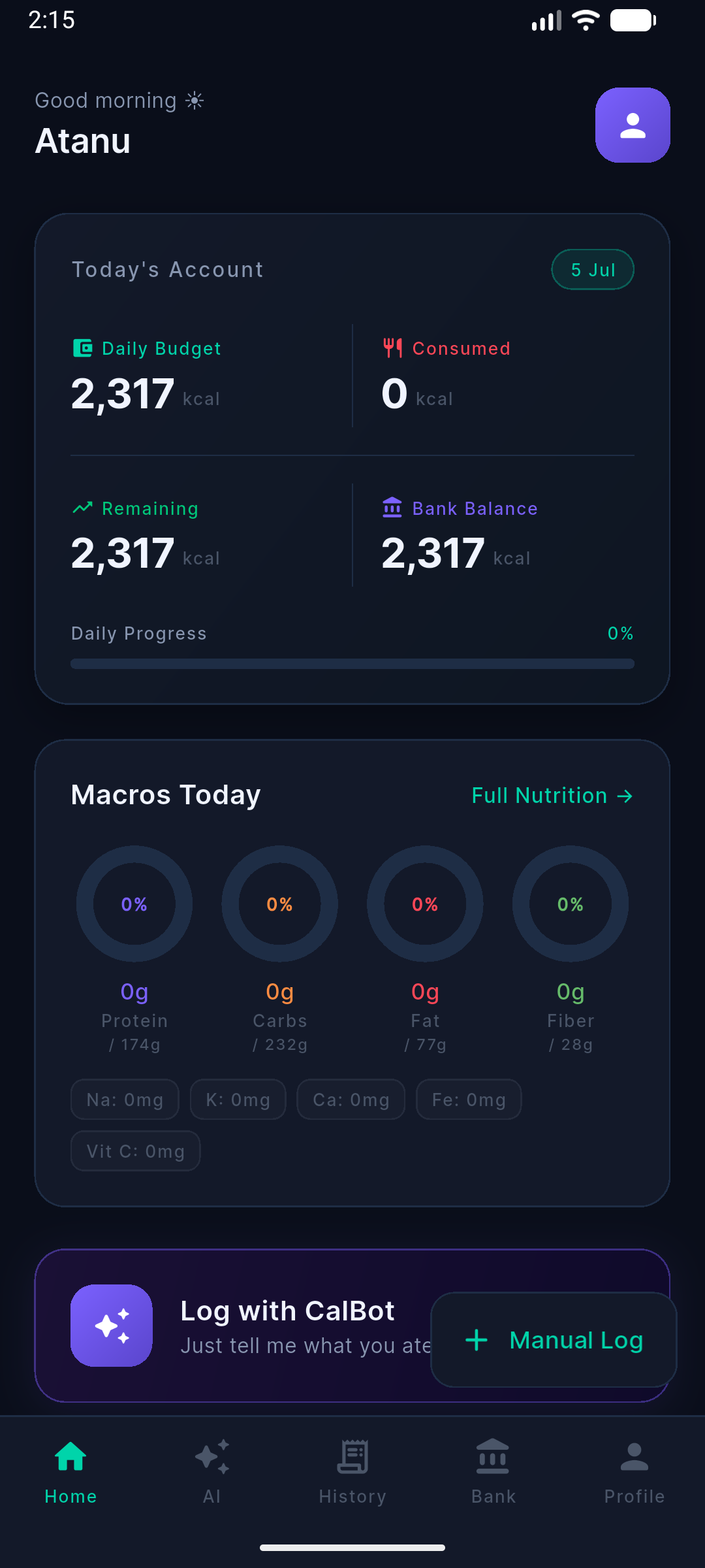 Home dashboard