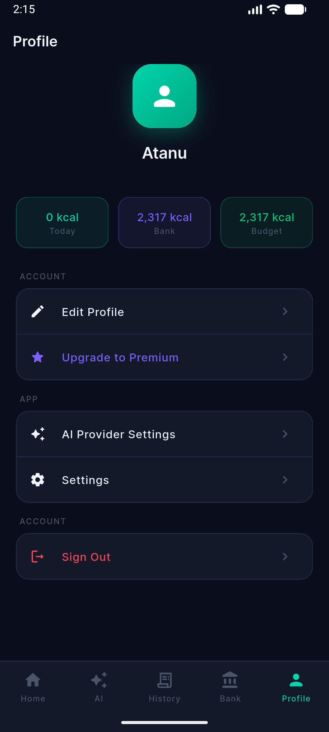 Profile screen